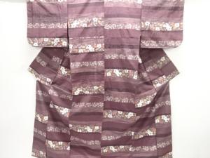 未使用品　横段に花模様織り出し手織り紬着物